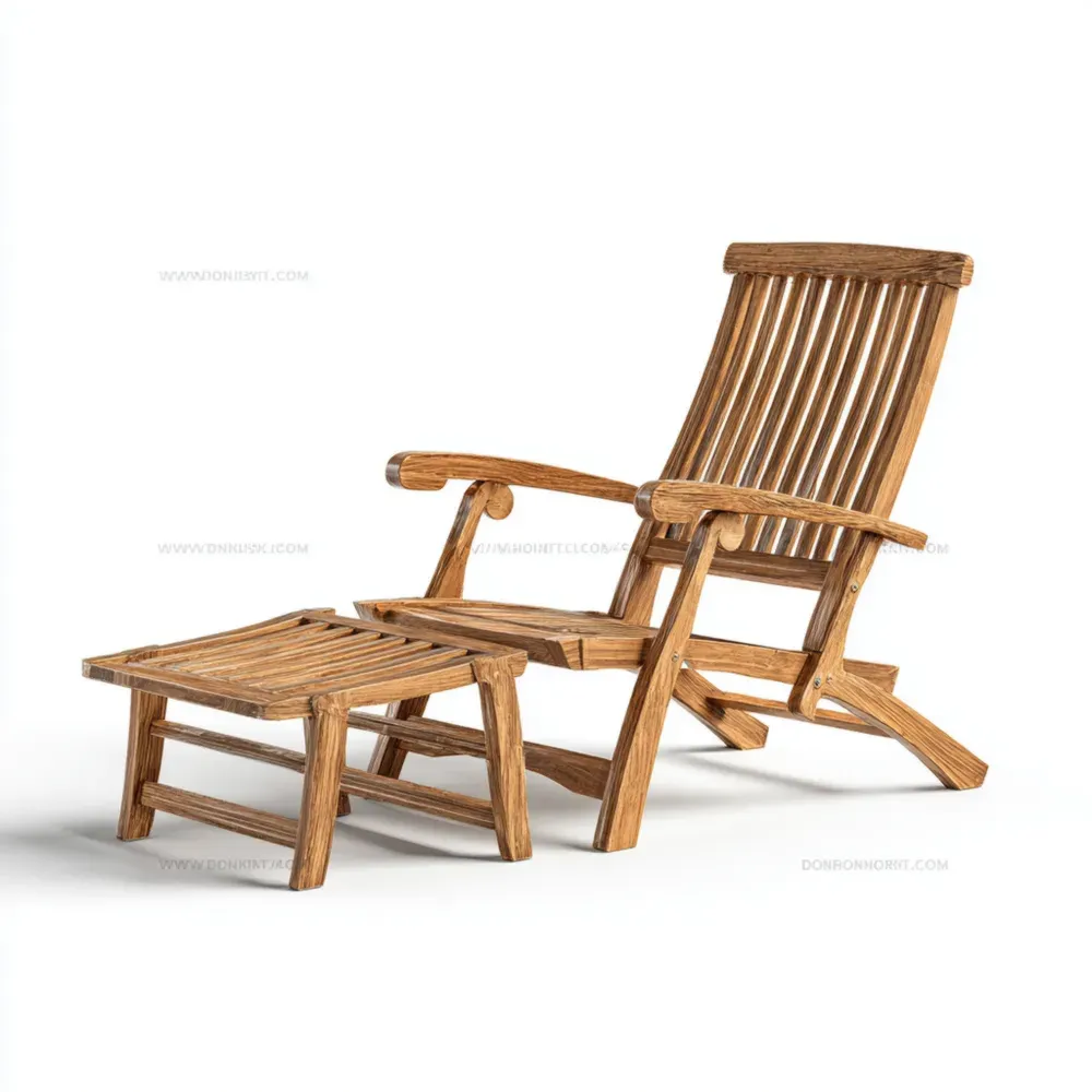 Silla Reclinable de Madera con Reposapiés - 75x90x105 cm - Madera Natural