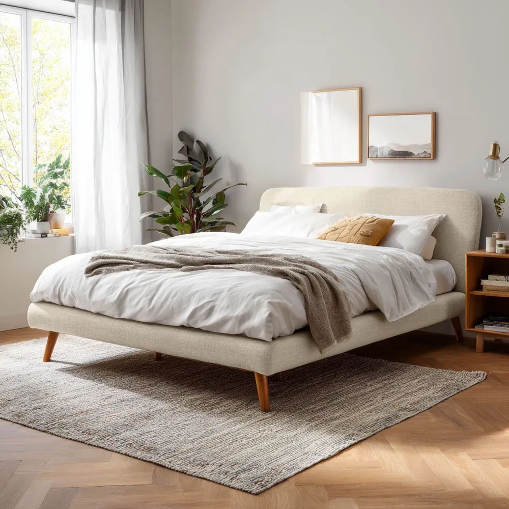 Cama Doble Tapizada 180x200x100 cm – Beige – Diseño Moderno