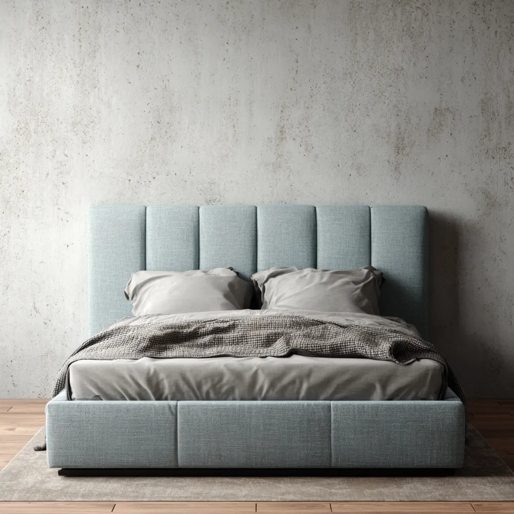 Cama Doble Tapizada en Tela 200x160 cm - Azul Claro - Diseño Contemporáneo