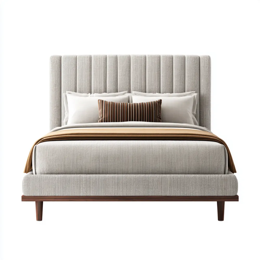 Cama Doble Tapizada Tela 200x180x120 cm - Gris Claro - Diseño Contemporáneo