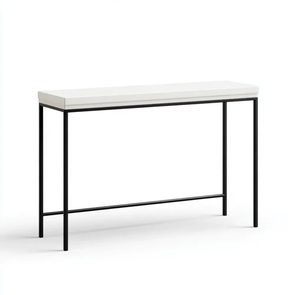 Mesa de Consola 120x30x75 cm - Metal y Madera - Blanca y Negra - Estilo Minimalista
