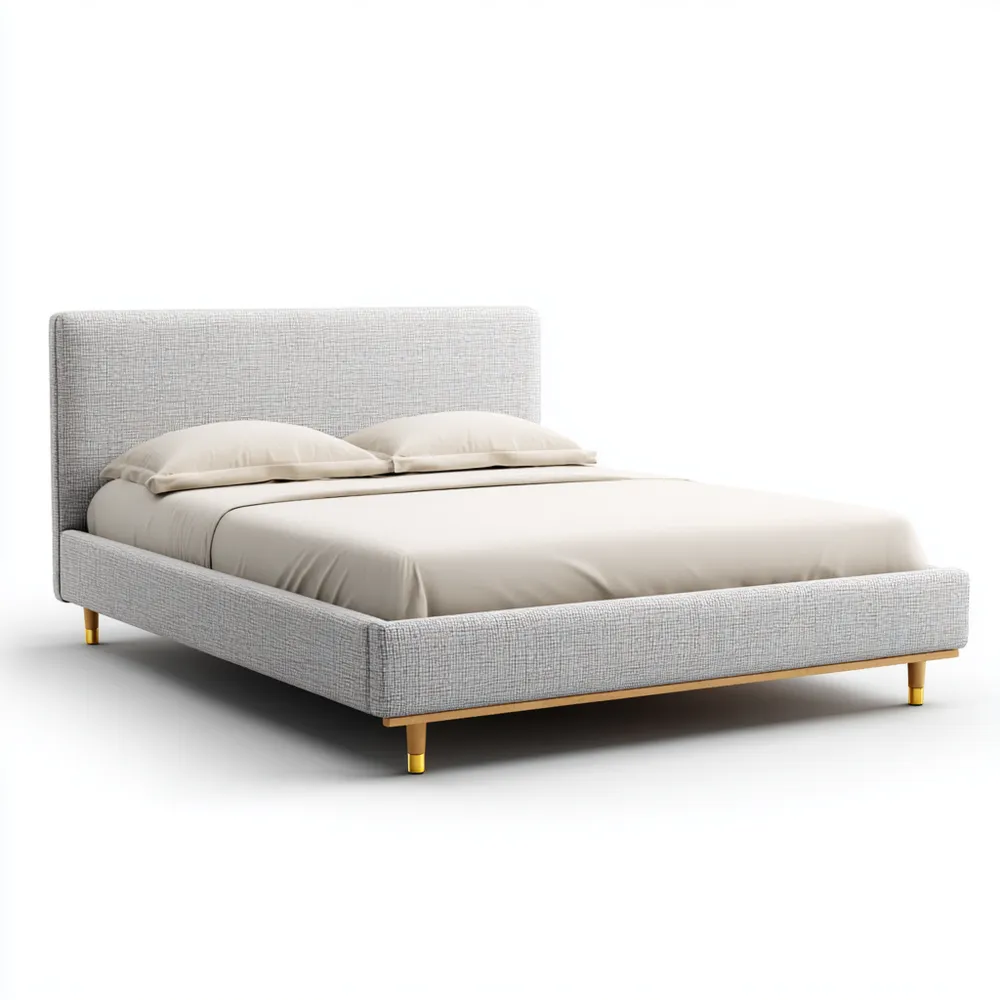 Cama Doble Tapizada 200x180x100 cm - Gris Claro - Diseño Moderno