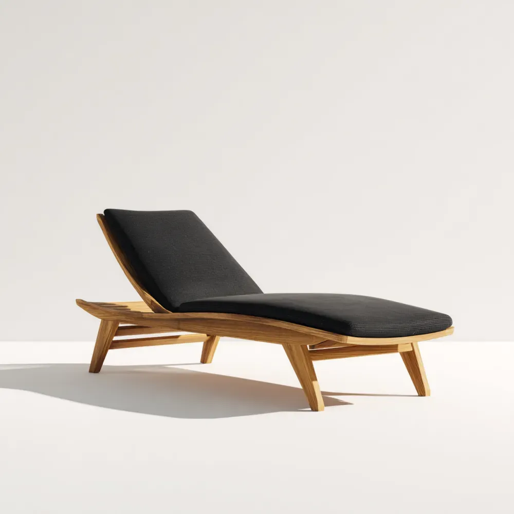 Tumbona de Jardín de Madera de Teca 200x70x35 cm - Negro - Diseño Moderno