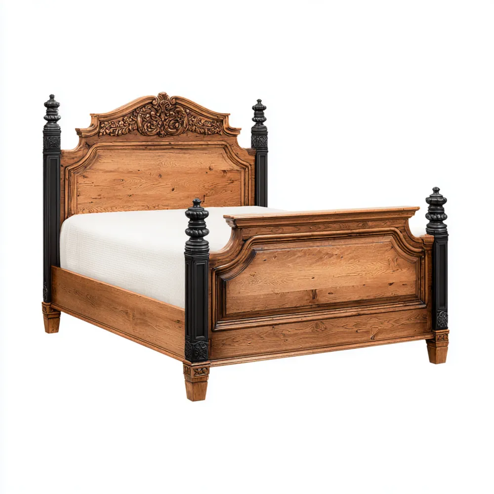 Cama Doble Madera Tallada 200x150x120 cm – Marrón/Negro – Estilo Clásico