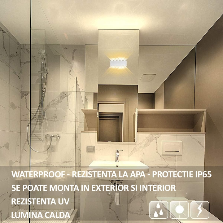 Aplica LED de perete, NEXTLY, 10 Leduri, lumina sus si jos, iluminat exterior si interior, 10W, 3000K, lumina calda, IP65, aluminiu, alb