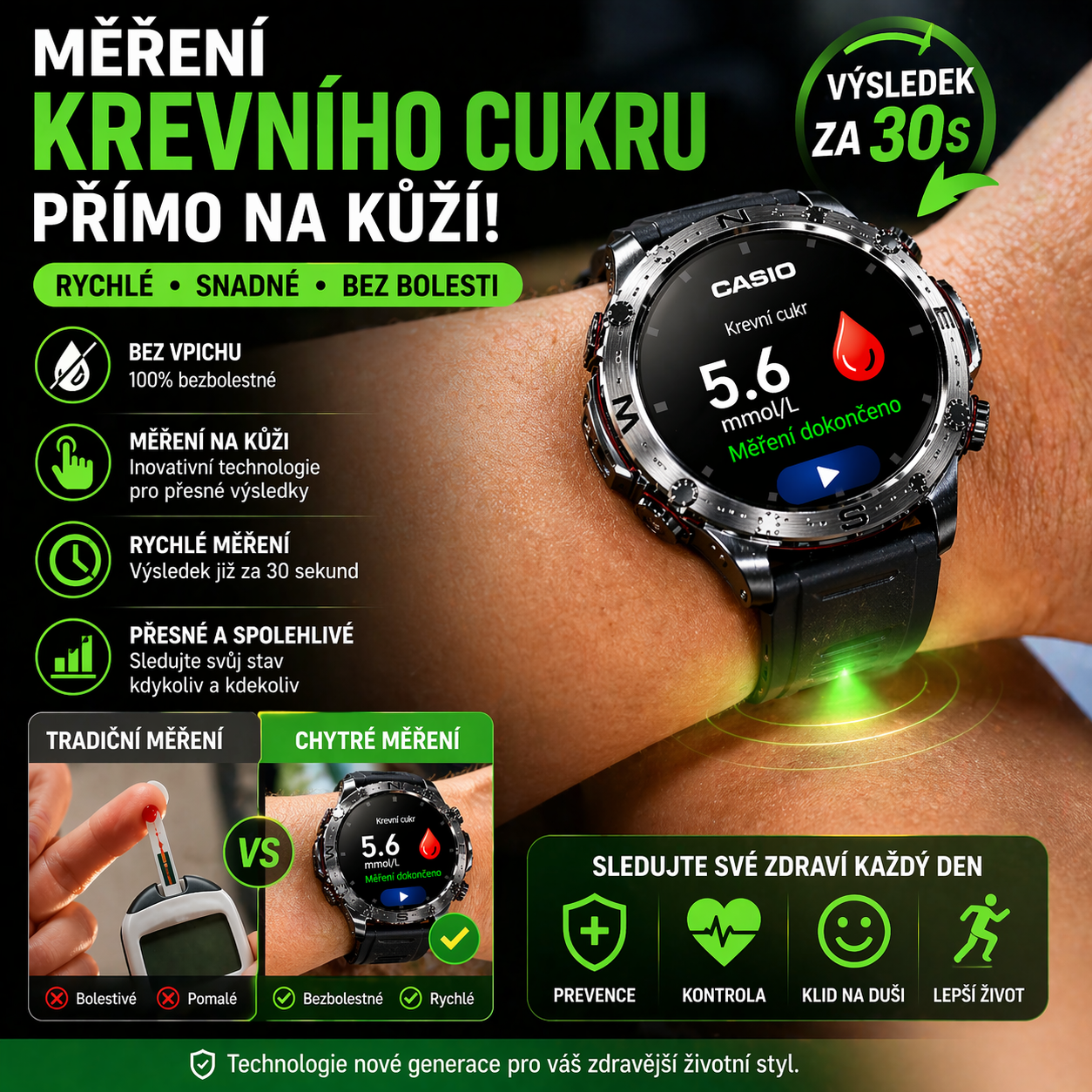 💫 Chytré hodinky CASIO AI z roku 2026 – EKG, hladina cukru v krvi, hladina lipidů v krvi, měření kyseliny močové a vždy s vámi: Doma, v práci, na cestách ⏱️