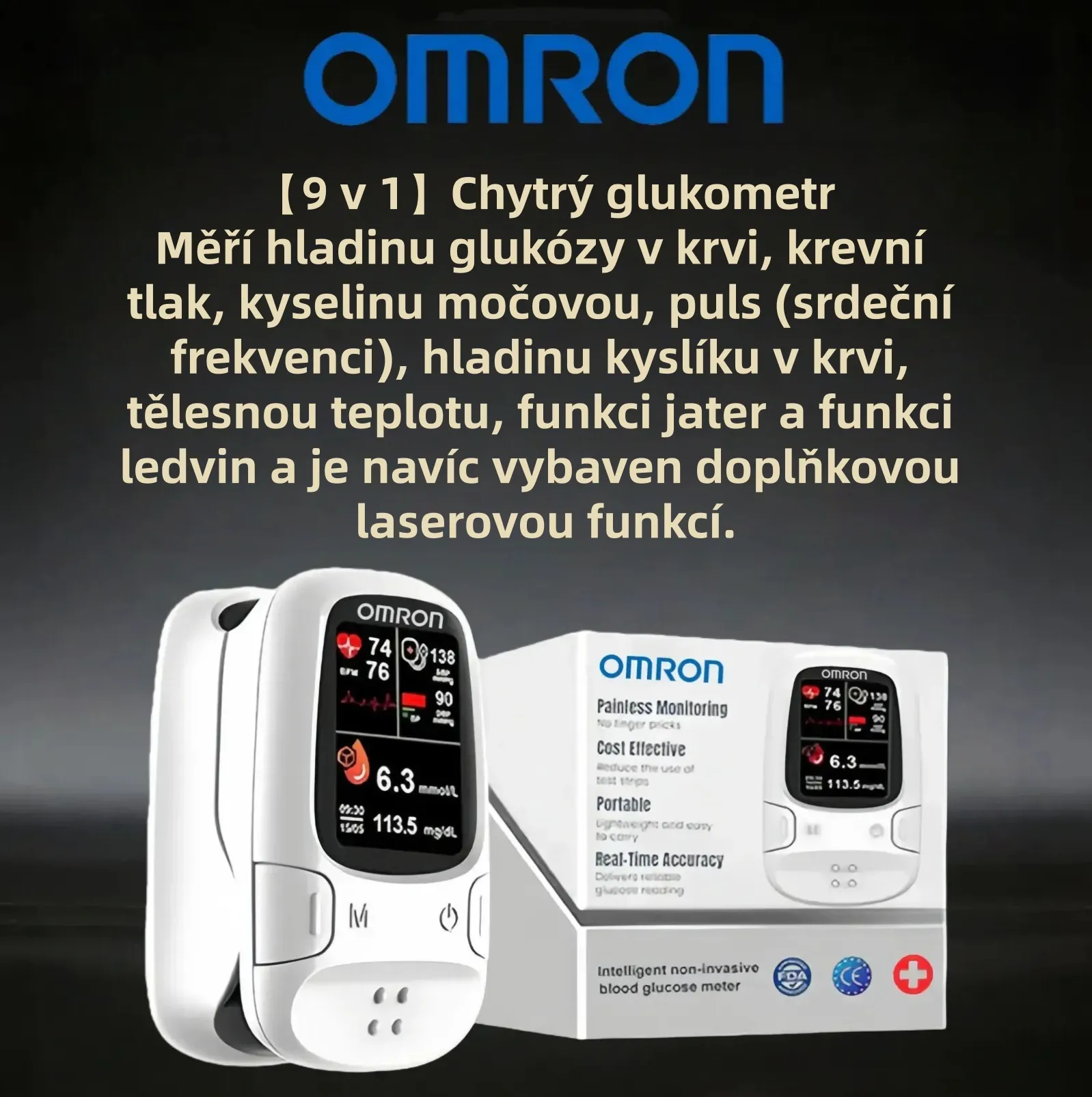 Omron™ představuje nově uvedený neinvazivní chytrý glukometr pro měření hladiny glukózy v krvi 🔥
