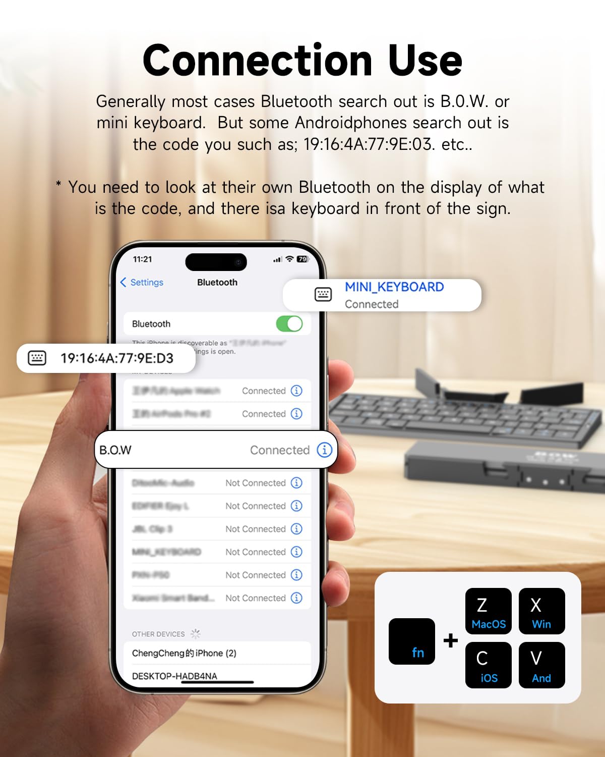 SIKAI CASE Skládací Bluetooth klávesnice s magnetickým držákem, hliníková slitina, mini tichá skládací, přenosná, lehká, cestovní, dobíjecí, kapsa pro tablety, iPady, mobilní telefony, černá