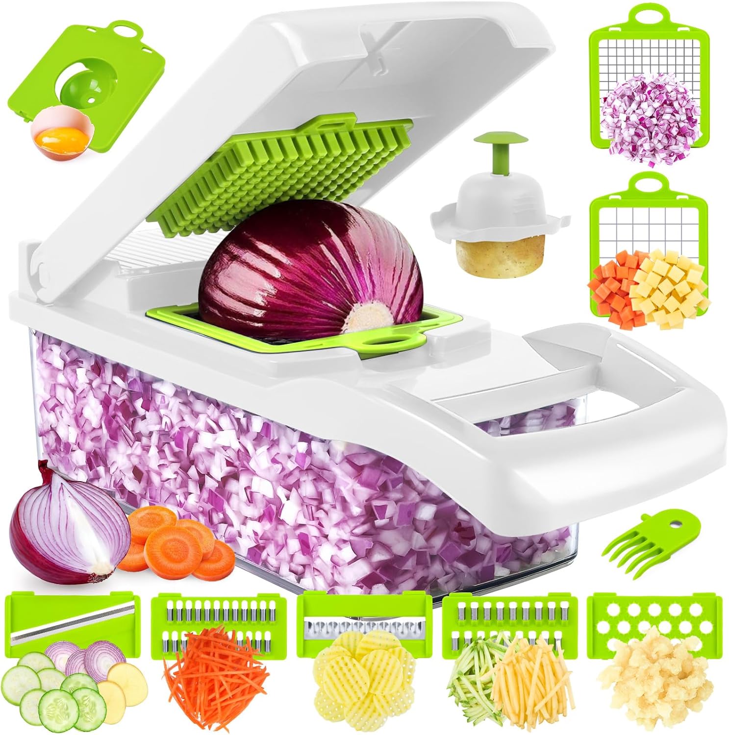 🥗Kráječ zeleniny – Multifunkční 15v1 profesionální kuchyňský kráječ – sekáček, kráječ, kráječ vajec
