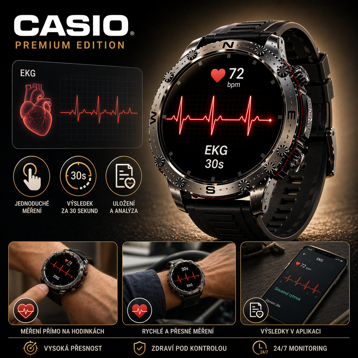 💫 Chytré hodinky CASIO AI z roku 2026 – EKG, hladina cukru v krvi, hladina lipidů v krvi, měření kyseliny močové a vždy s vámi: Doma, v práci, na cestách ⏱️