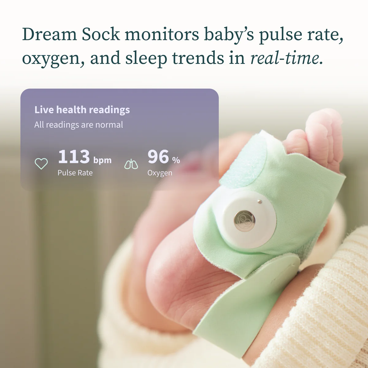 👨‍⚕️Dream Sock® - chytrá dětská chůvička schválená FDA, která sleduje aktuální tepovou frekvenci a hladinu kyslíku.