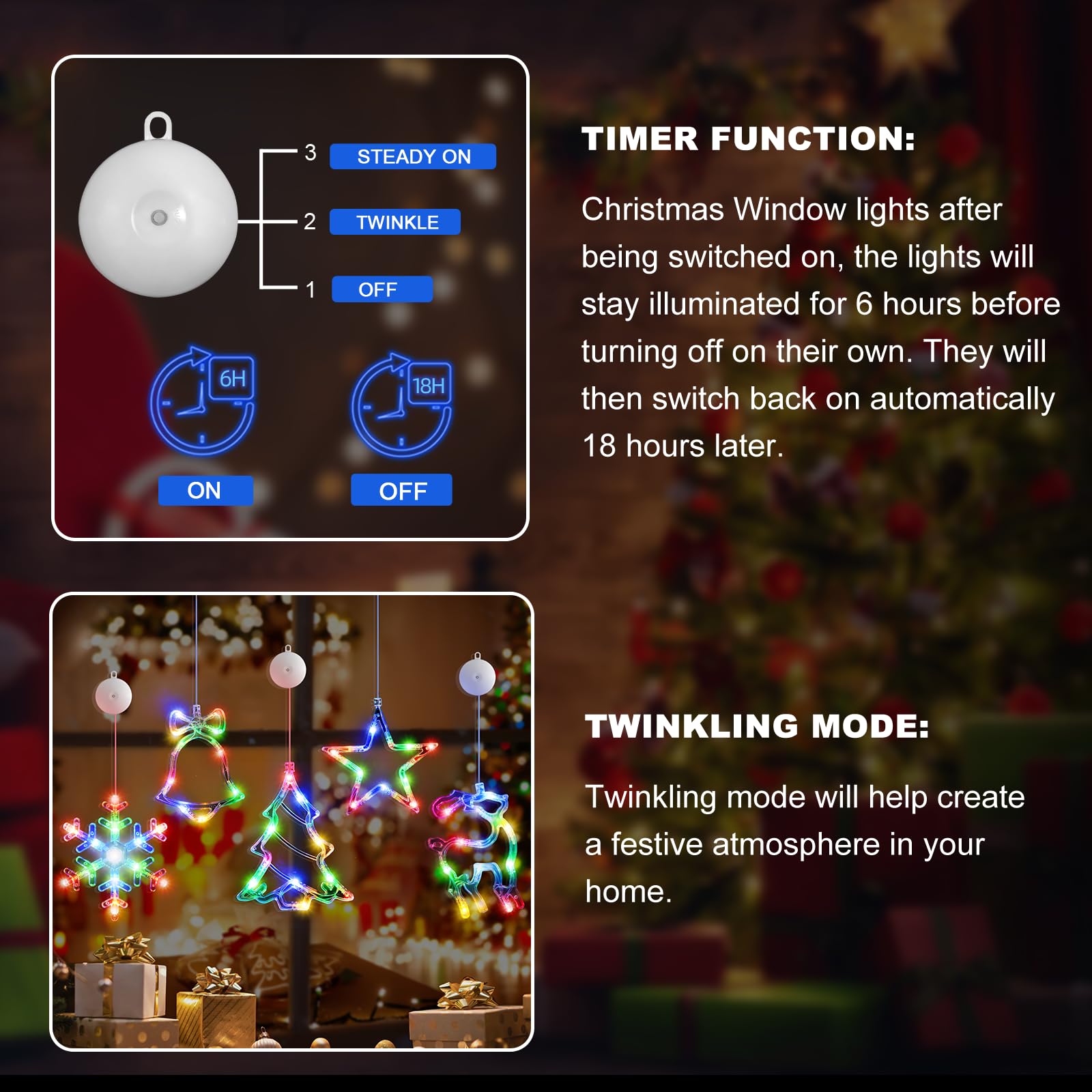 🎅5 bucăți decorațiuni pentru fereastră de Crăciun, agățat de Crăciun alimentat cu baterie, fulg de zăpadă iluminat multicolor, copac, stea, clopote, cu LED, pentru decorarea interioară a șemineului pentru pomul de Crăciun