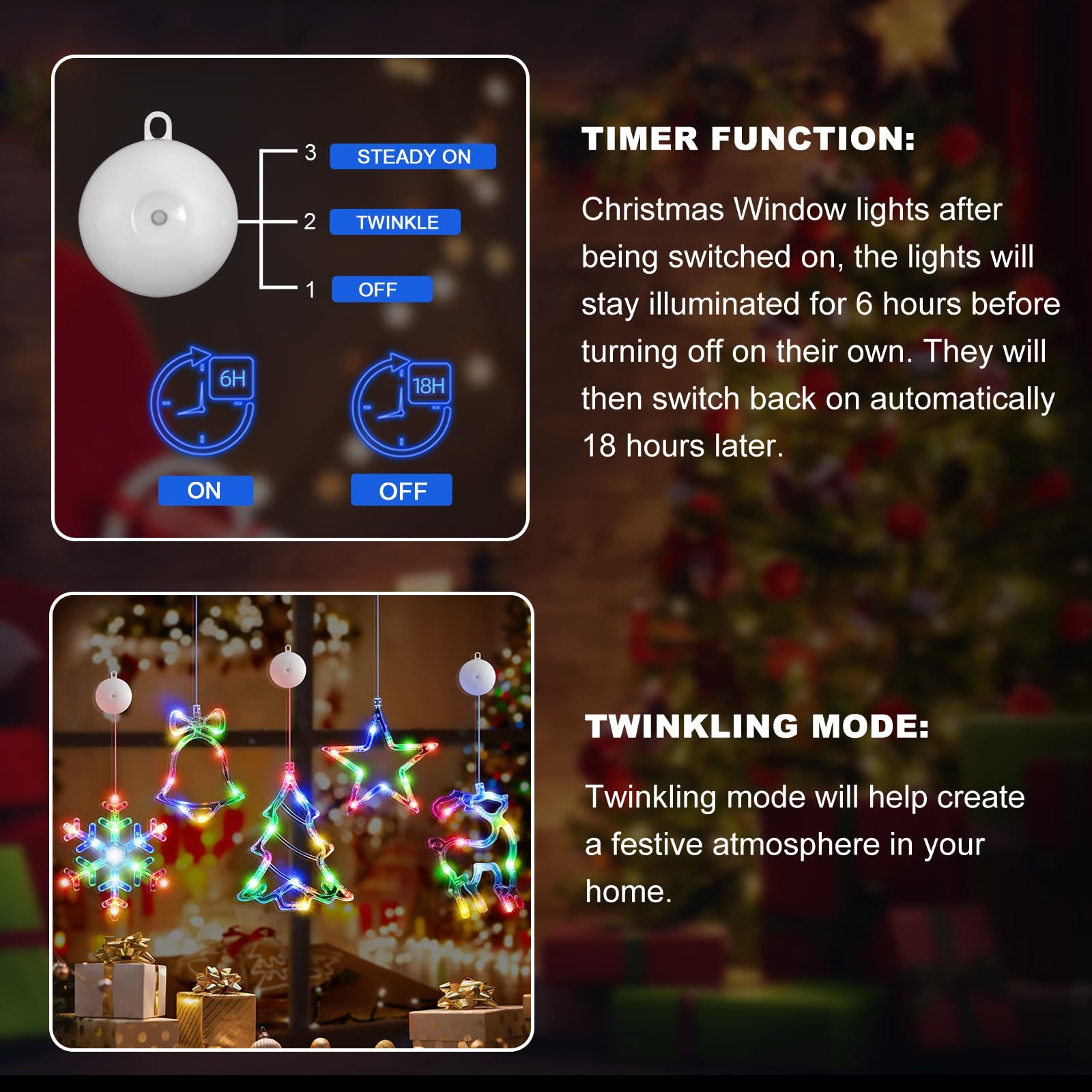 🎅5 bucăți decorațiuni pentru fereastră de Crăciun, agățat de Crăciun alimentat cu baterie, fulg de zăpadă iluminat multicolor, copac, stea, clopote, cu LED, pentru decorarea interioară a șemineului pentru pomul de Crăciun