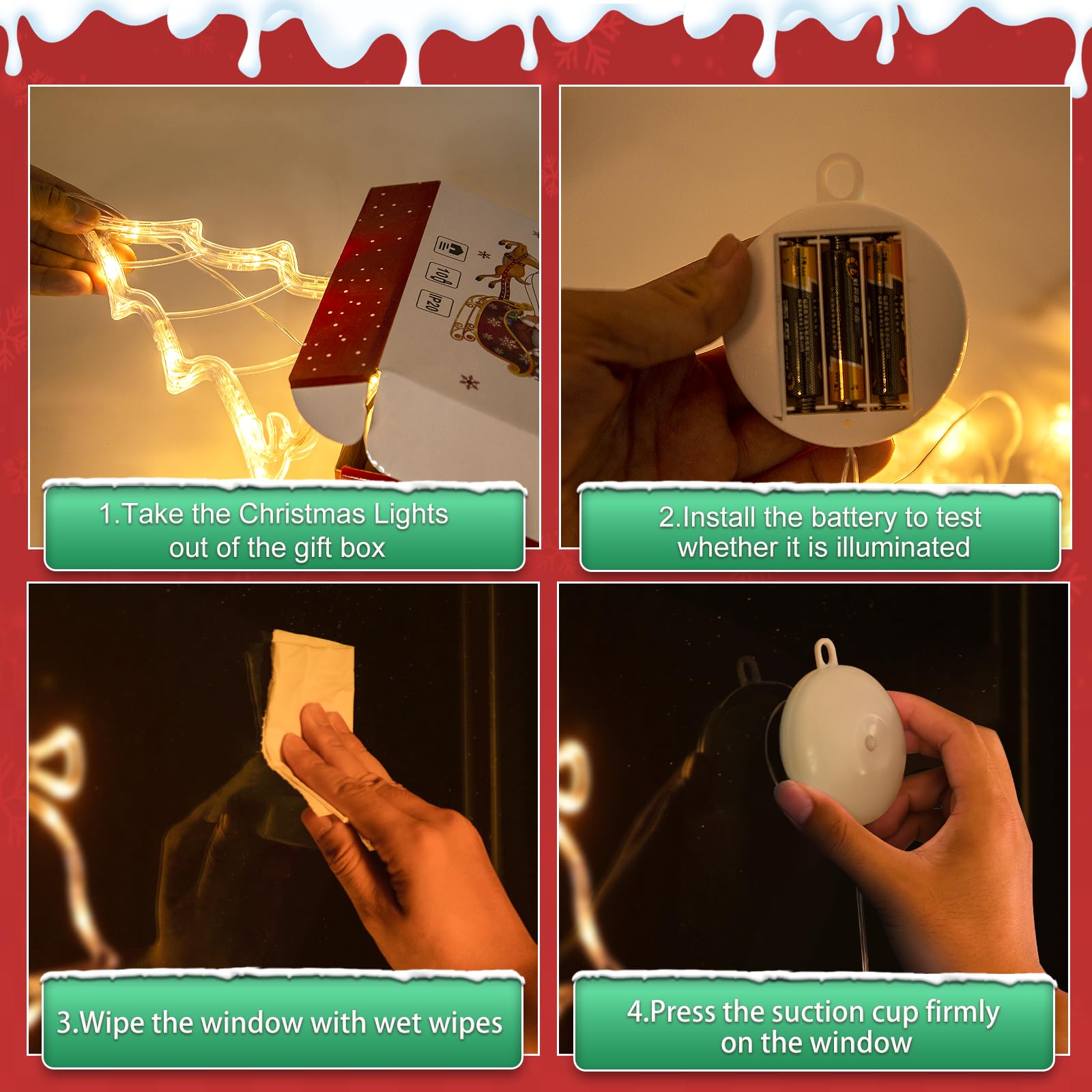 🎅5 bucăți decorațiuni pentru fereastră de Crăciun, agățat de Crăciun alimentat cu baterie, fulg de zăpadă, cu lumină albă, stea, clopoței, LED, pentru decorarea interioară a șemineului pentru pomul de Crăciun