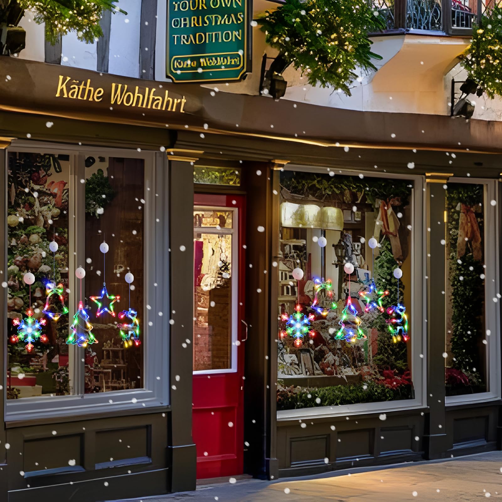 🎅5 bucăți decorațiuni pentru fereastră de Crăciun, agățat de Crăciun alimentat cu baterie, fulg de zăpadă iluminat multicolor, copac, stea, clopote, cu LED, pentru decorarea interioară a șemineului pentru pomul de Crăciun