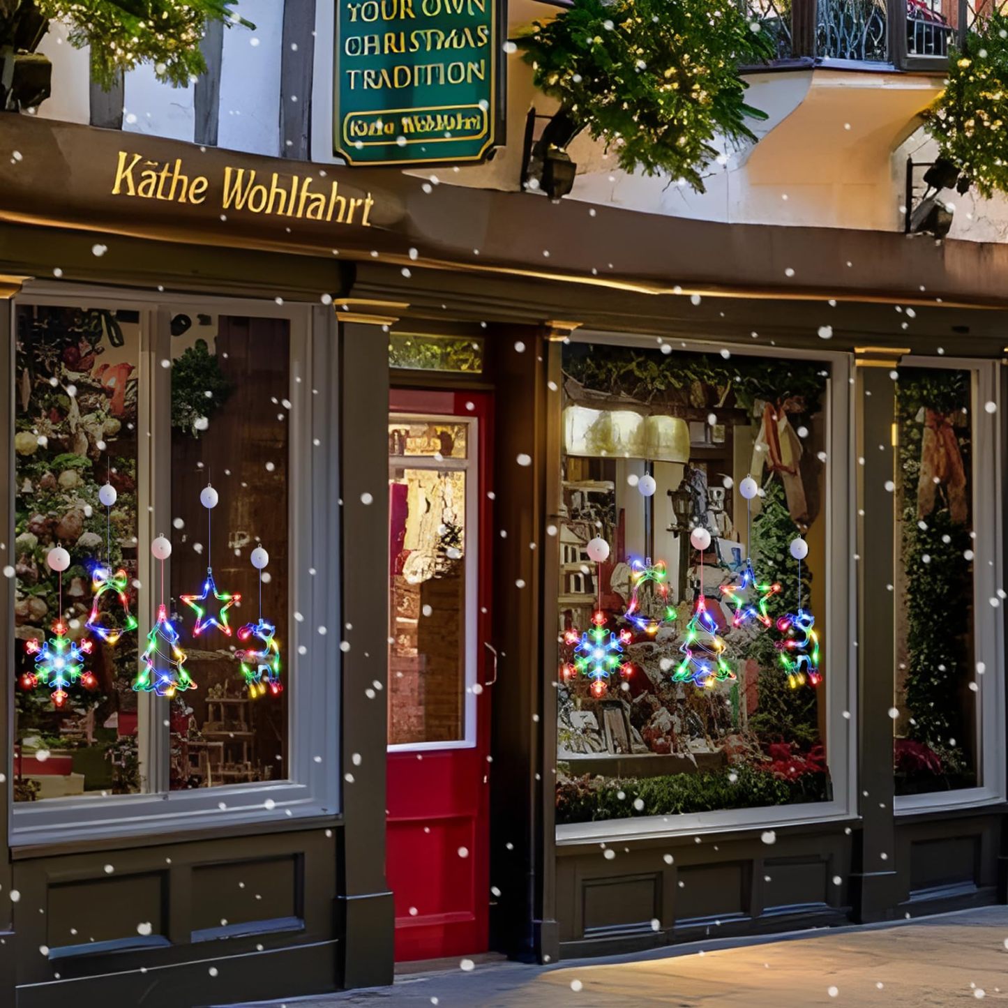 🎅5 bucăți decorațiuni pentru fereastră de Crăciun, agățat de Crăciun alimentat cu baterie, fulg de zăpadă iluminat multicolor, copac, stea, clopote, cu LED, pentru decorarea interioară a șemineului pentru pomul de Crăciun