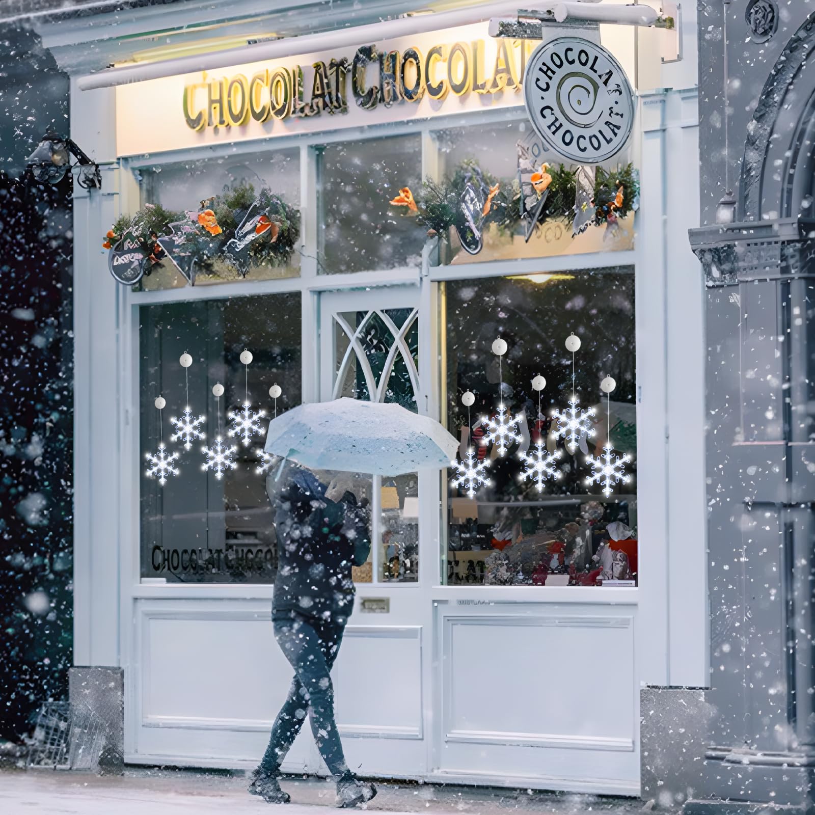 🎅5 bucăți de decorațiuni pentru fereastră de Crăciun, agățat cu baterie de Crăciun, iluminat alb, în ​​formă de fulg de zăpadă, cu LED-uri pentru șemineu pentru pomul de Crăciun, pentru decor interior și exterior