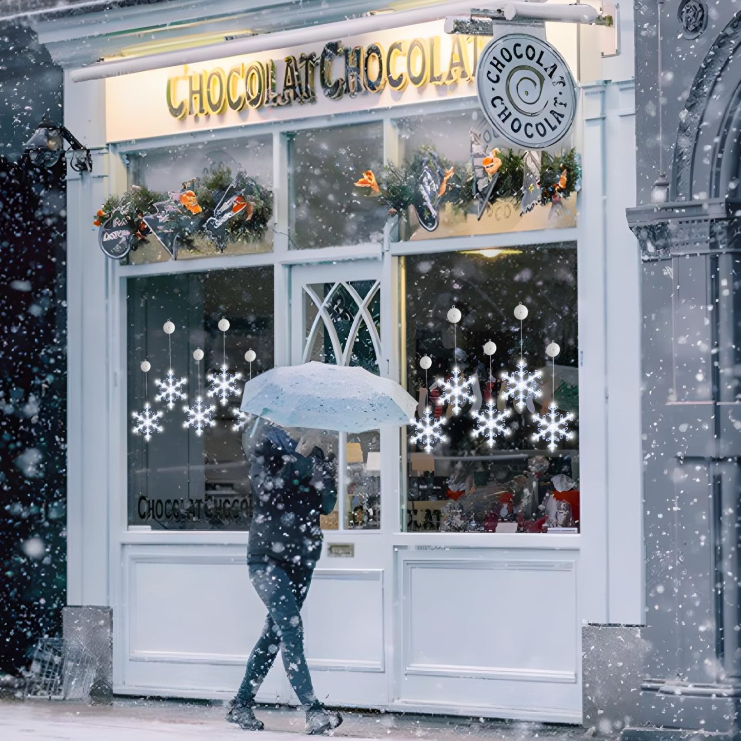 🎅5 bucăți de decorațiuni pentru fereastră de Crăciun, agățat cu baterie de Crăciun, iluminat alb, în ​​formă de fulg de zăpadă, cu LED-uri pentru șemineu pentru pomul de Crăciun, pentru decor interior și exterior