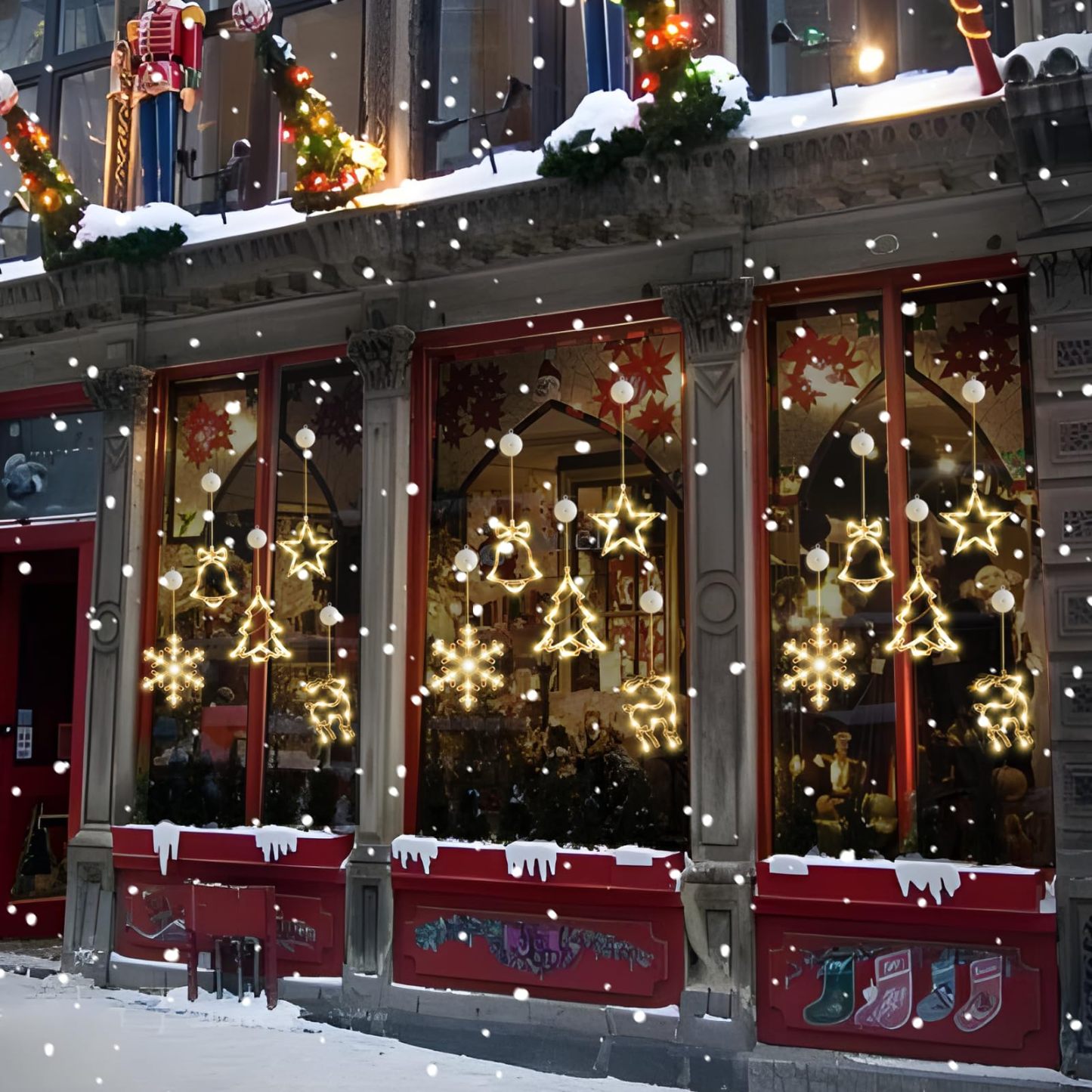 🎅5 bucăți decorațiuni pentru fereastră de Crăciun, agățat de Crăciun alimentat cu baterie, fulg de zăpadă, cu lumină albă, stea, clopoței, LED, pentru decorarea interioară a șemineului pentru pomul de Crăciun