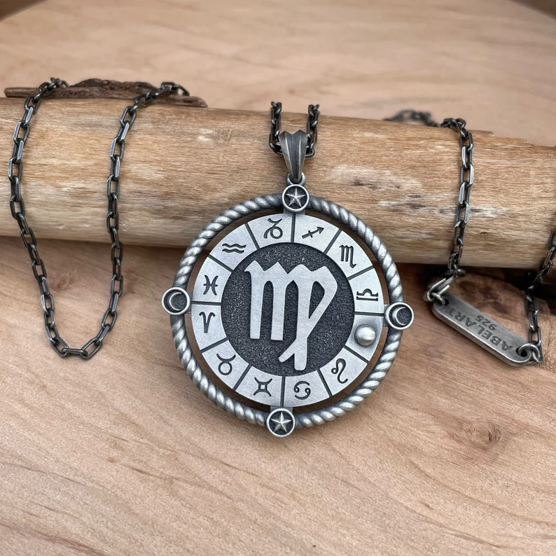 12 semne zodiacale colier cu pandantiv pentru bărbați din argint sterling lucrat manual, cadou pentru ziua de naștere, colier pentru bărbați cu semne zodiacale, cel mai bun cadou pentru soțul tău, cel mai bun cadou pentru tatăl tău