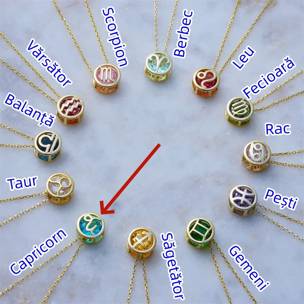🌟🌈 Colier zodiac exclusiv din aur de 18k cu piatră unică de naștere✨🎁 (unisex)