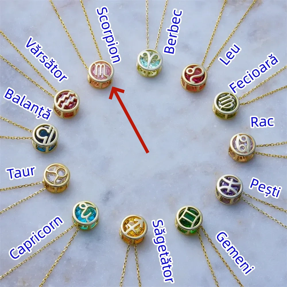 🌟🌈 Colier zodiac exclusiv din aur de 18k cu piatră unică de naștere✨🎁 (unisex)