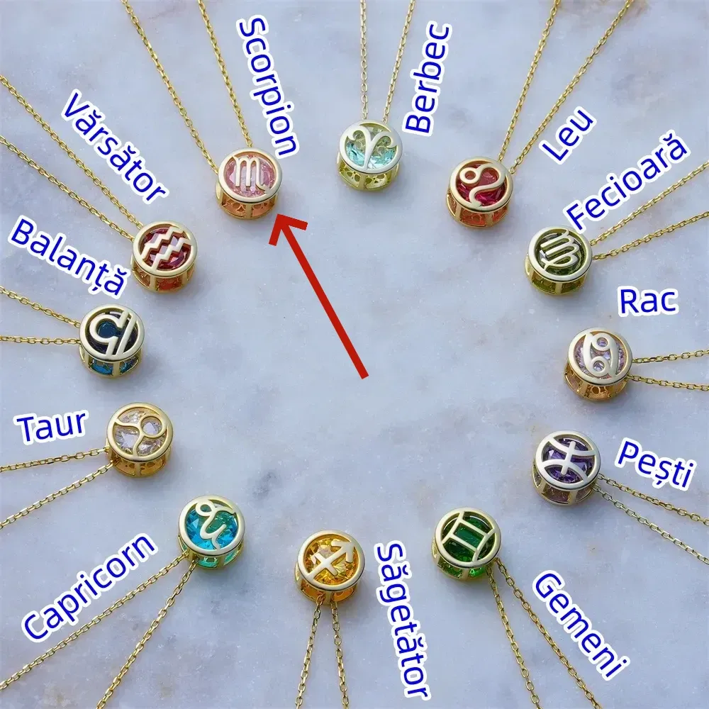 🌟🌈 Colier zodiac exclusiv din aur de 18k cu piatră unică de naștere✨🎁 (unisex)