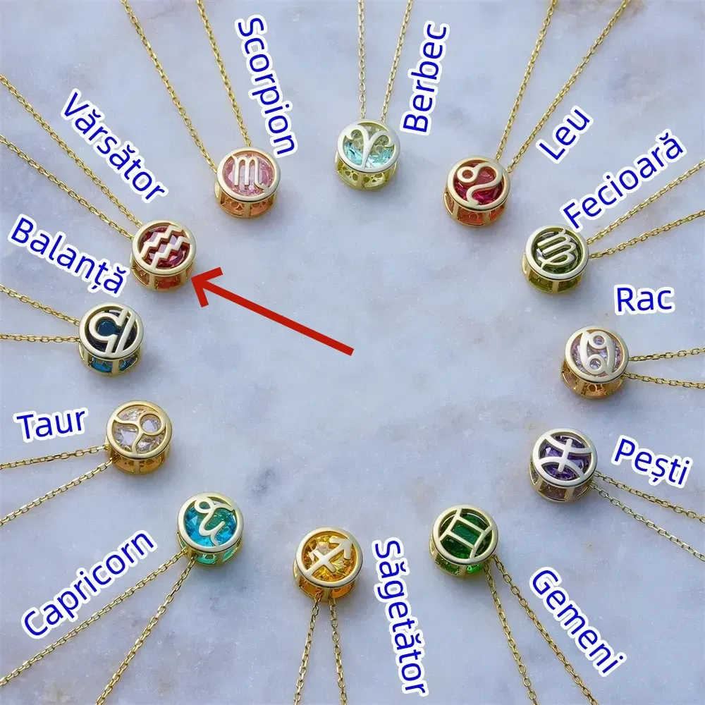 🌟🌈 Colier zodiac exclusiv din aur de 18k cu piatră unică de naștere✨🎁 (unisex)