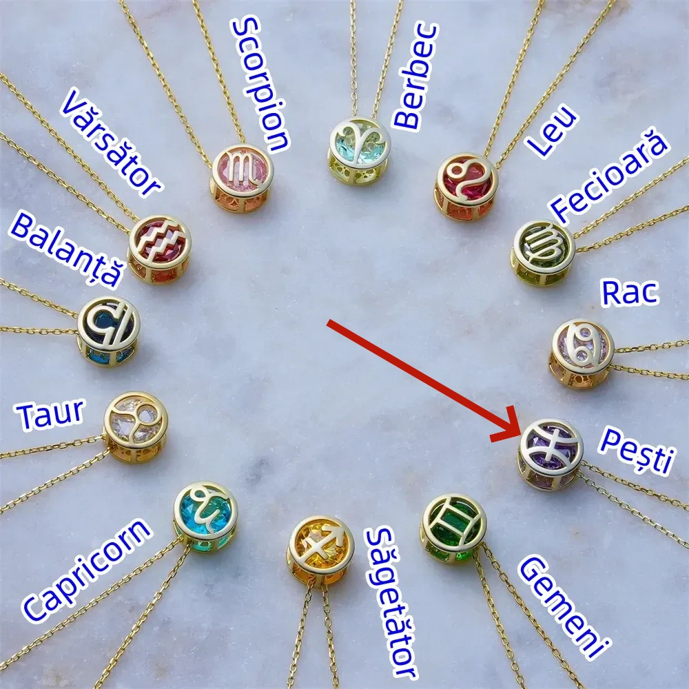 🌟🌈 Colier zodiac exclusiv din aur de 18k cu piatră unică de naștere✨🎁 (unisex)