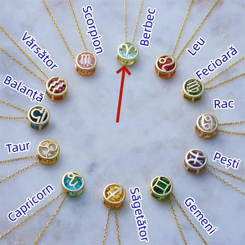 🌟🌈 Colier zodiac exclusiv din aur de 18k cu piatră unică de naștere✨🎁 (unisex)