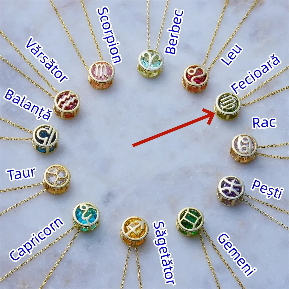 🌟🌈 Colier zodiac exclusiv din aur de 18k cu piatră unică de naștere✨🎁 (unisex)