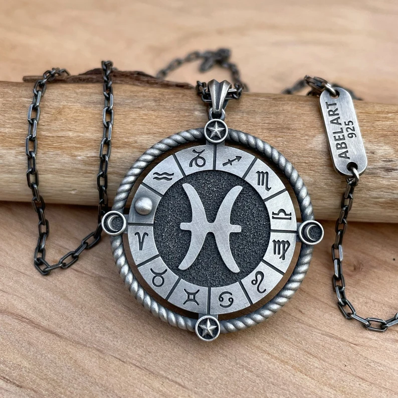 12 semne zodiacale colier cu pandantiv pentru bărbați din argint sterling lucrat manual, cadou pentru ziua de naștere, colier pentru bărbați cu semne zodiacale, cel mai bun cadou pentru soțul tău, cel mai bun cadou pentru tatăl tău