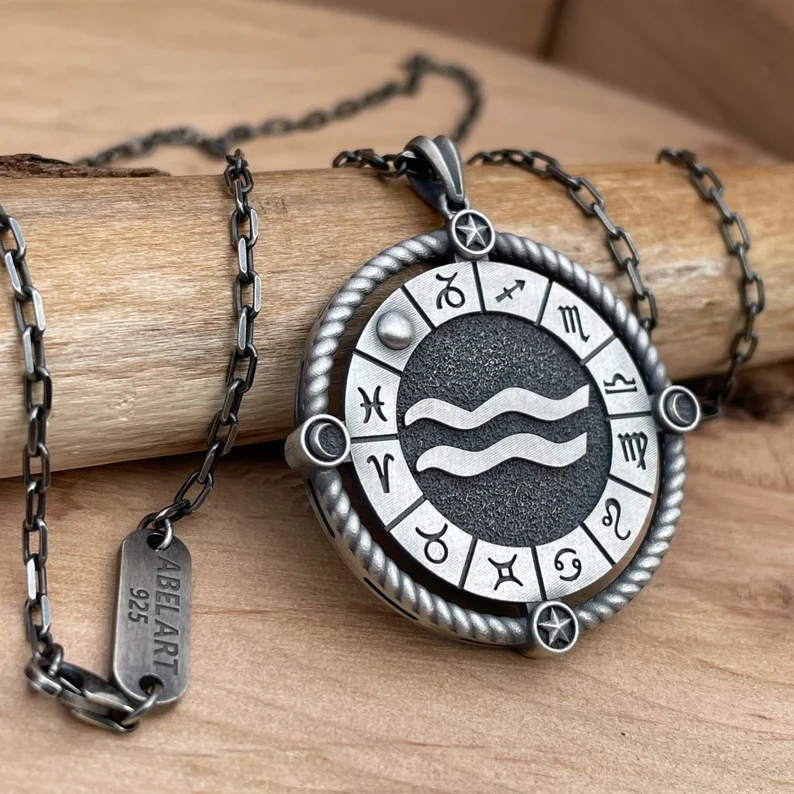 12 semne zodiacale colier cu pandantiv pentru bărbați din argint sterling lucrat manual, cadou pentru ziua de naștere, colier pentru bărbați cu semne zodiacale, cel mai bun cadou pentru soțul tău, cel mai bun cadou pentru tatăl tău