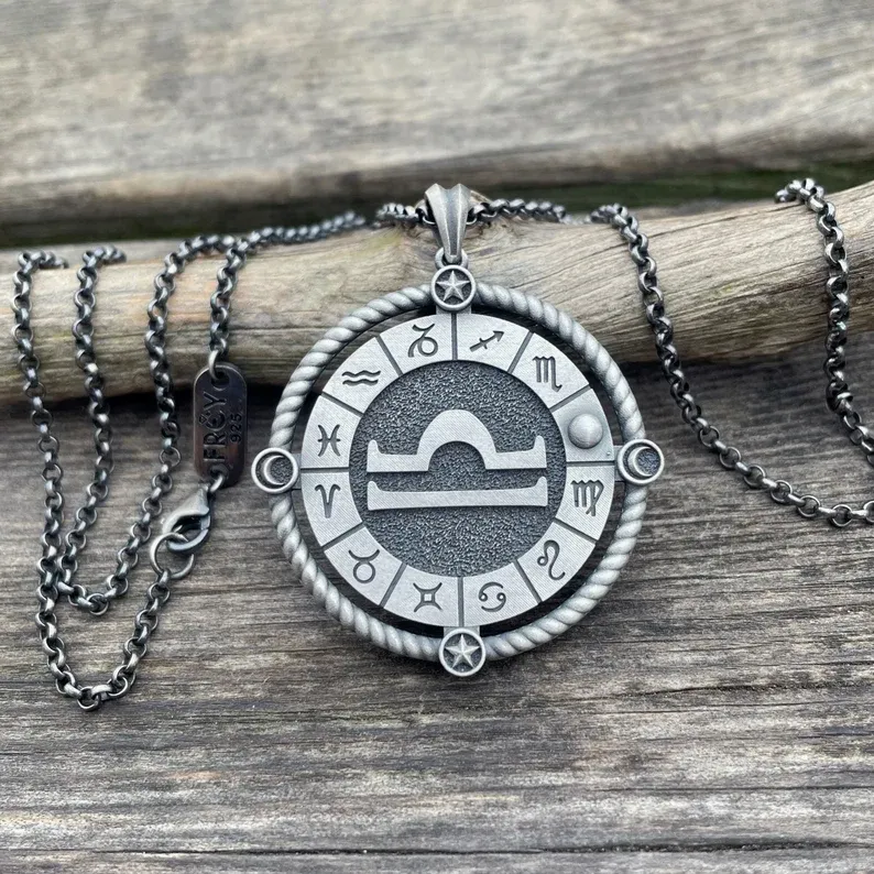 12 semne zodiacale colier cu pandantiv pentru bărbați din argint sterling lucrat manual, cadou pentru ziua de naștere, colier pentru bărbați cu semne zodiacale, cel mai bun cadou pentru soțul tău, cel mai bun cadou pentru tatăl tău