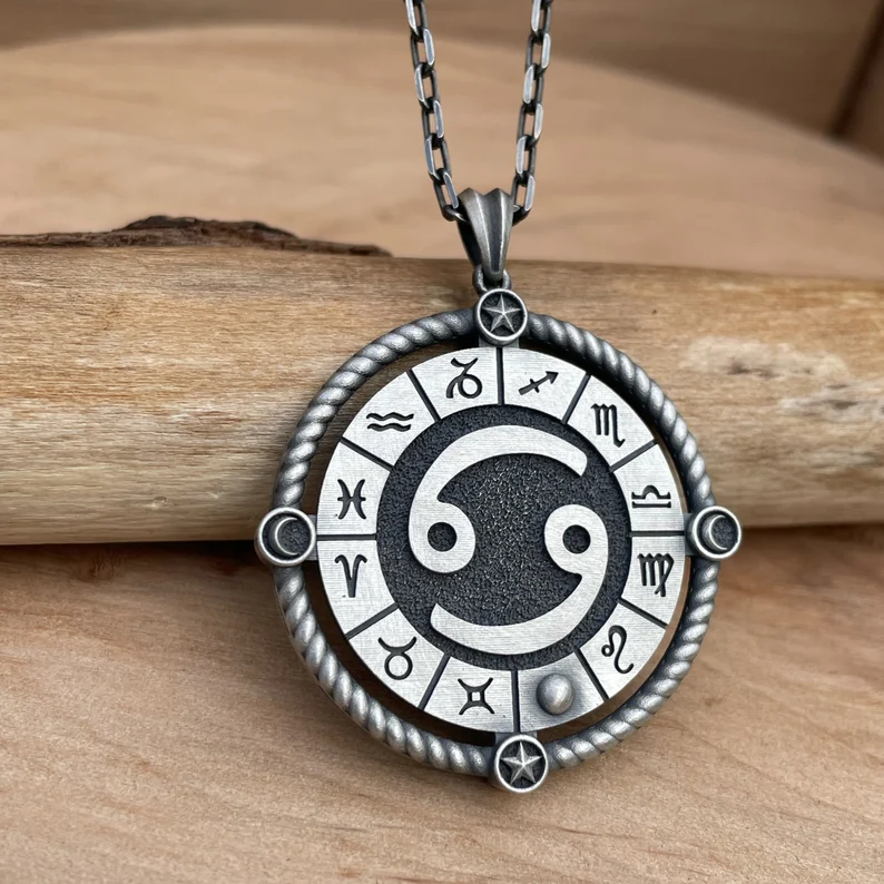 12 semne zodiacale colier cu pandantiv pentru bărbați din argint sterling lucrat manual, cadou pentru ziua de naștere, colier pentru bărbați cu semne zodiacale, cel mai bun cadou pentru soțul tău, cel mai bun cadou pentru tatăl tău
