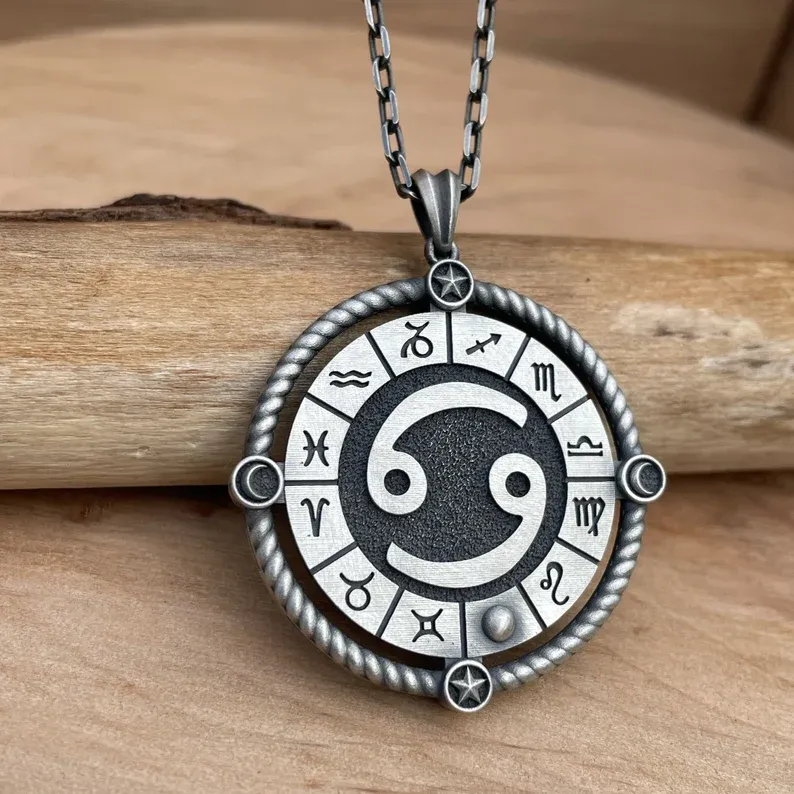 12 semne zodiacale colier cu pandantiv pentru bărbați din argint sterling lucrat manual, cadou pentru ziua de naștere, colier pentru bărbați cu semne zodiacale, cel mai bun cadou pentru soțul tău, cel mai bun cadou pentru tatăl tău