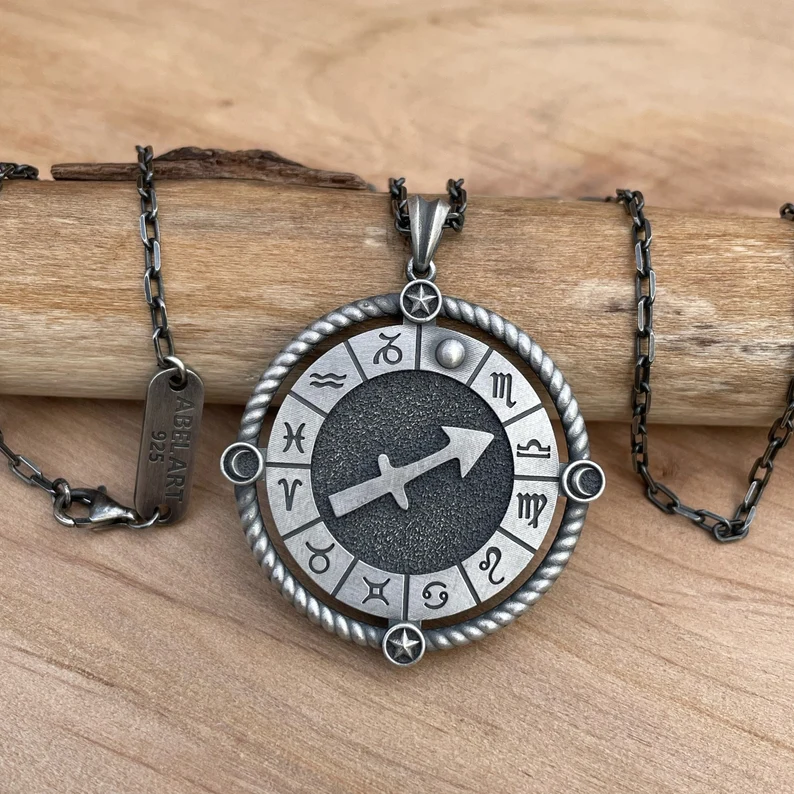12 semne zodiacale colier cu pandantiv pentru bărbați din argint sterling lucrat manual, cadou pentru ziua de naștere, colier pentru bărbați cu semne zodiacale, cel mai bun cadou pentru soțul tău, cel mai bun cadou pentru tatăl tău