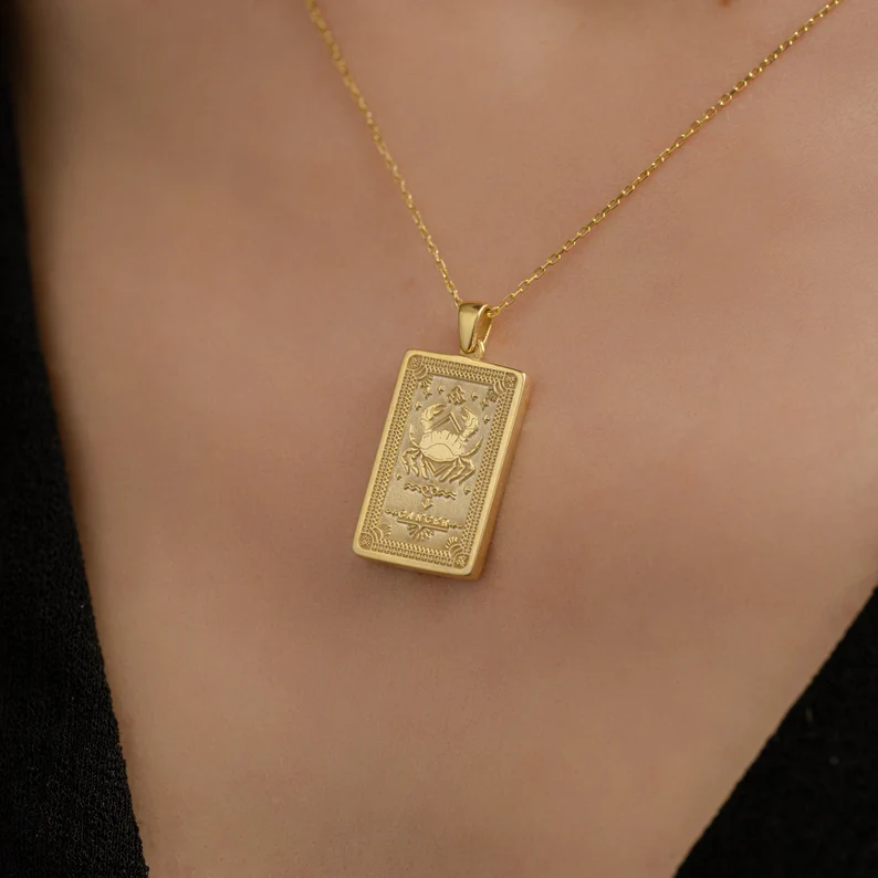 Collana con tarocchi astrologici a doppia faccia, carro del cancro, ciondolo zodiacale, gioielli astrologici, regali (unisex)