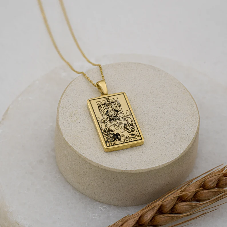Collana con tarocchi astrologici a doppia faccia, carro del cancro, ciondolo zodiacale, gioielli astrologici, regali (unisex)