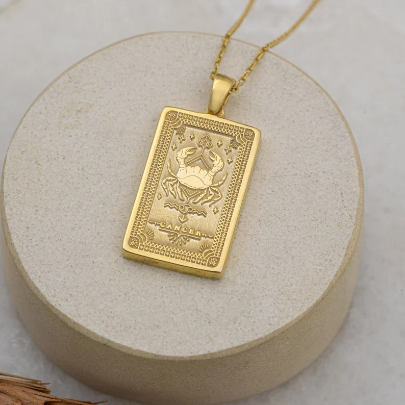 Collana con tarocchi astrologici a doppia faccia, carro del cancro, ciondolo zodiacale, gioielli astrologici, regali (unisex)