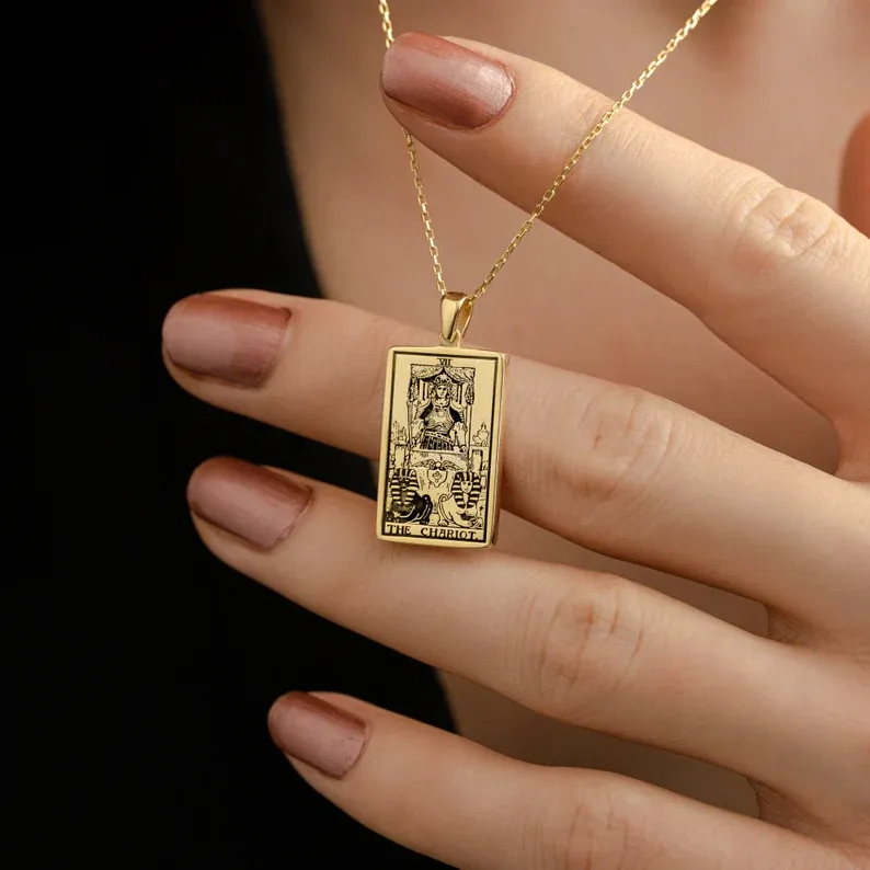 Collana con tarocchi astrologici a doppia faccia, carro del cancro, ciondolo zodiacale, gioielli astrologici, regali (unisex)