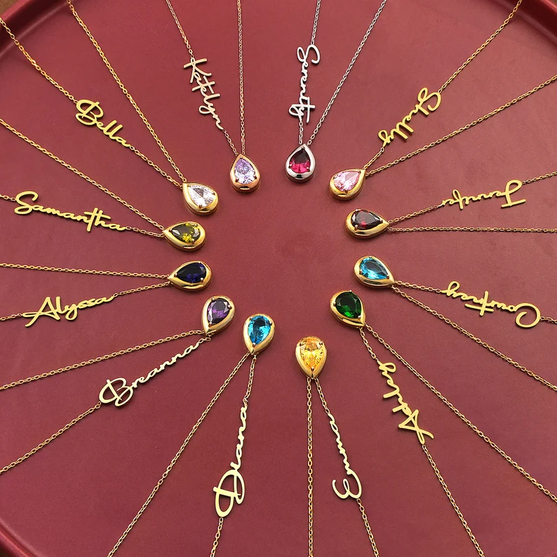 Piatra de nastere minimalista lucrata manual, colier personalizat din aur de 14k cu nume si piatra de nastere, cadou de Ziua Mamei pentru ea, bijuterii din piatra de nastere pentru femei