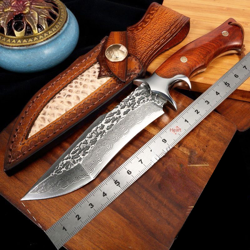 Falsificat Damascus VG10 Cuțit de înaltă duritate în aer liber Carry Defense Knife Sharp Tritium colecționabil Broken General Micul cuțit drept mic drept