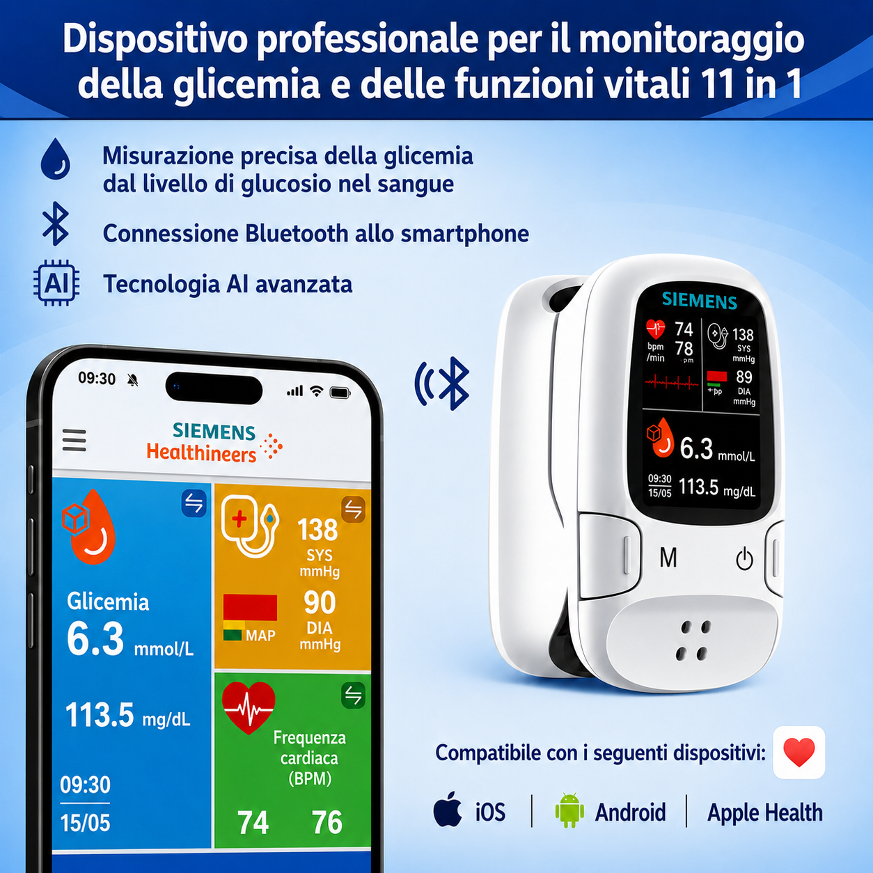 🩸 Misuratore di Glicemia Senza Puntura – Siemens | Monitoraggio della Glicemia Senza Dolore a Casa 📊