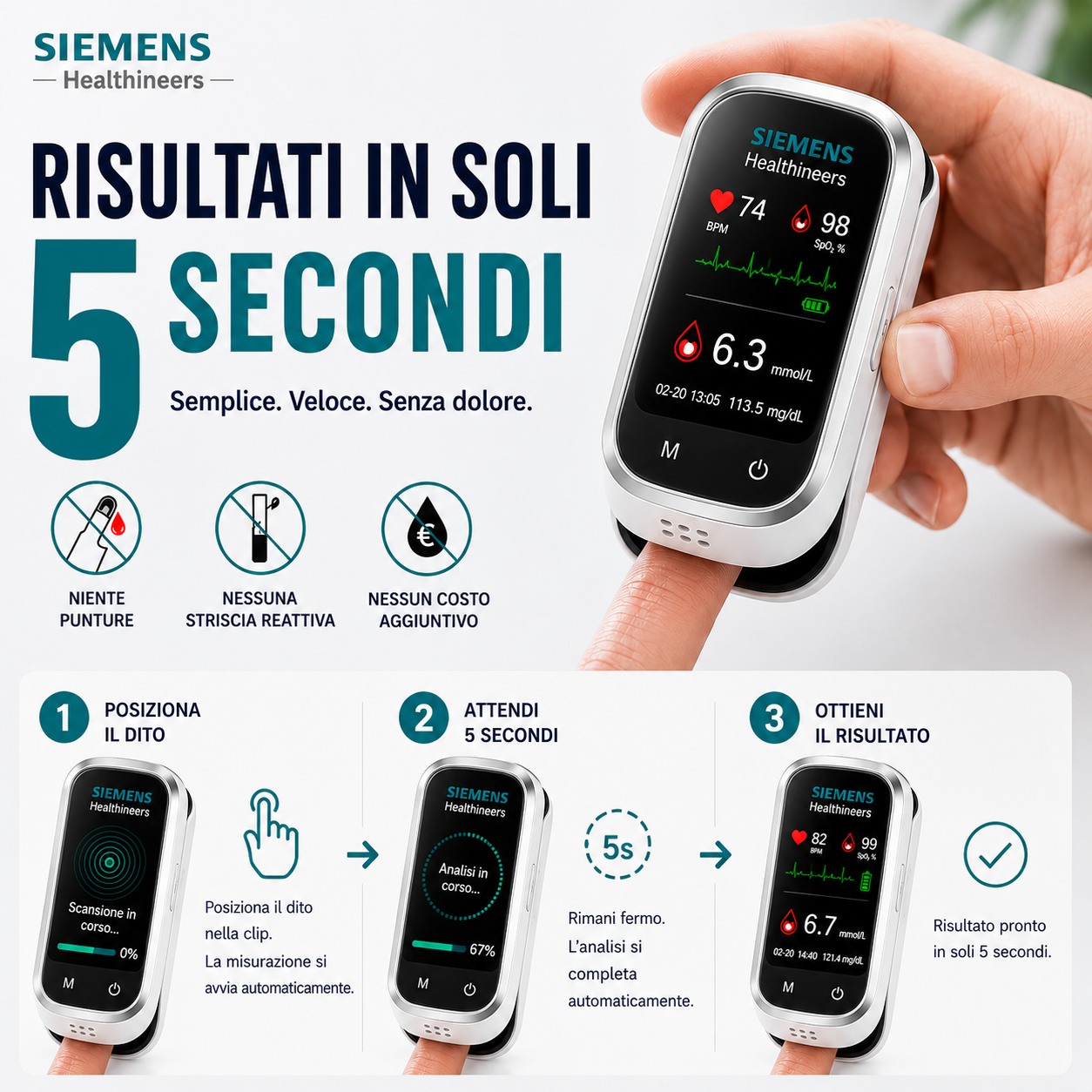 🩸 Siemens™ 11 az 1-ben szúrásmentes vércukormérő Szúrás nélkül • Tesztcsíkok nélkül • Eredmény mindössze 5 másodperc alatt