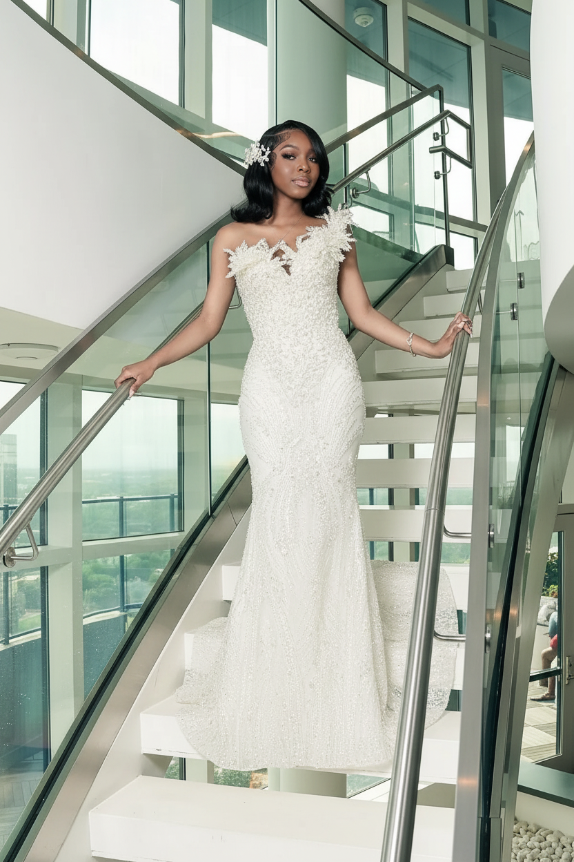 One shoulder Dark green Mermaid Sparkle Floor length Prom Dresses-LLELLA