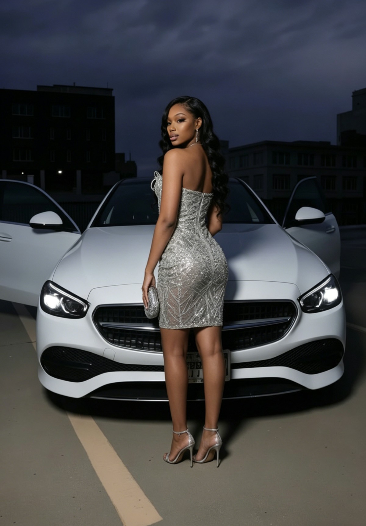 Silver Crystal Rhinestone Beaded Homecoming Dress | HC002