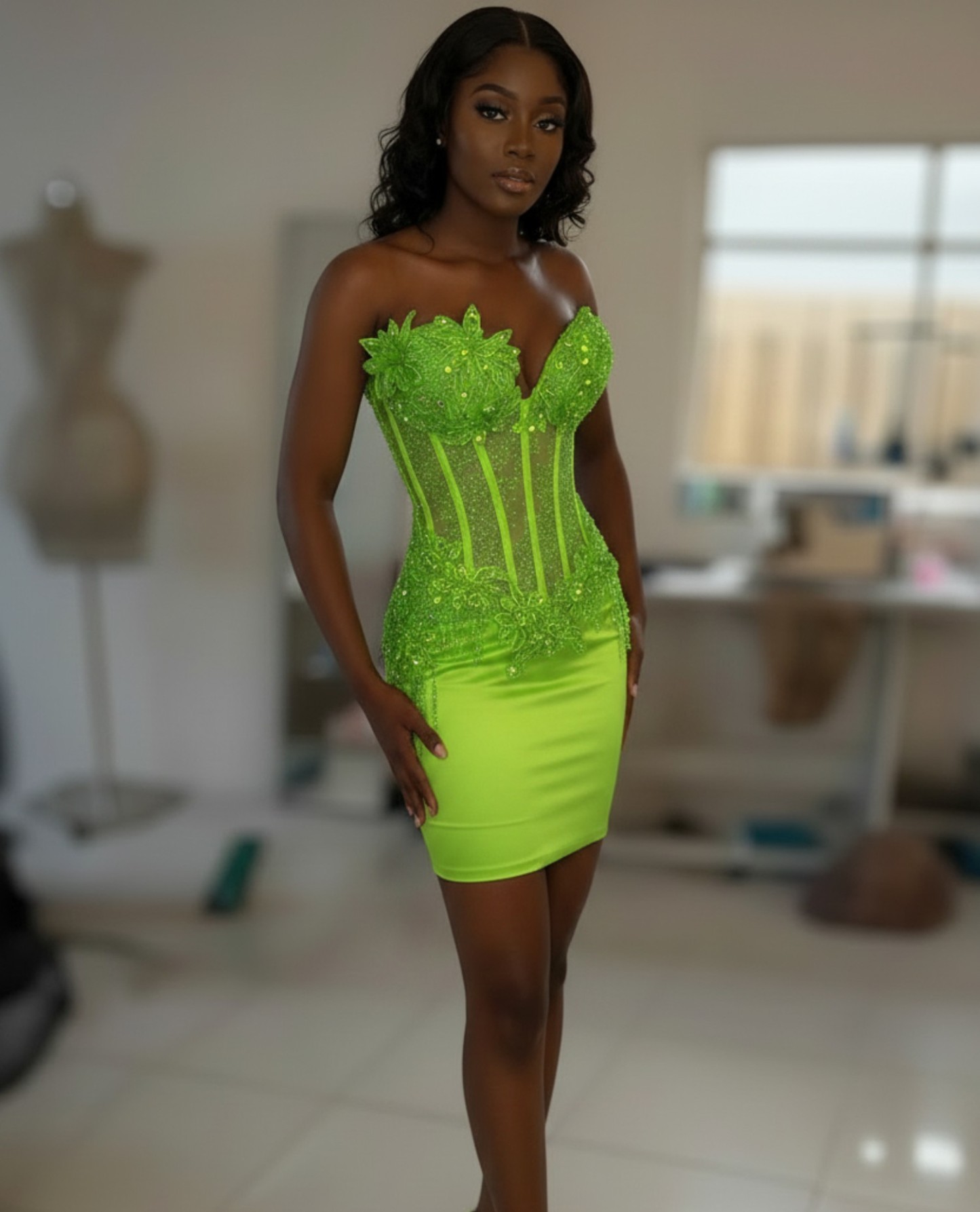 Dusty Pink Crystal Beaded 3D Floral Corset Homecoming Dress | HC009