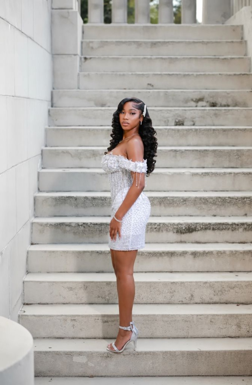 Silver Crystal Beaded Off-Shoulder Mermaid Homecoming Dress with Crystal Fringe