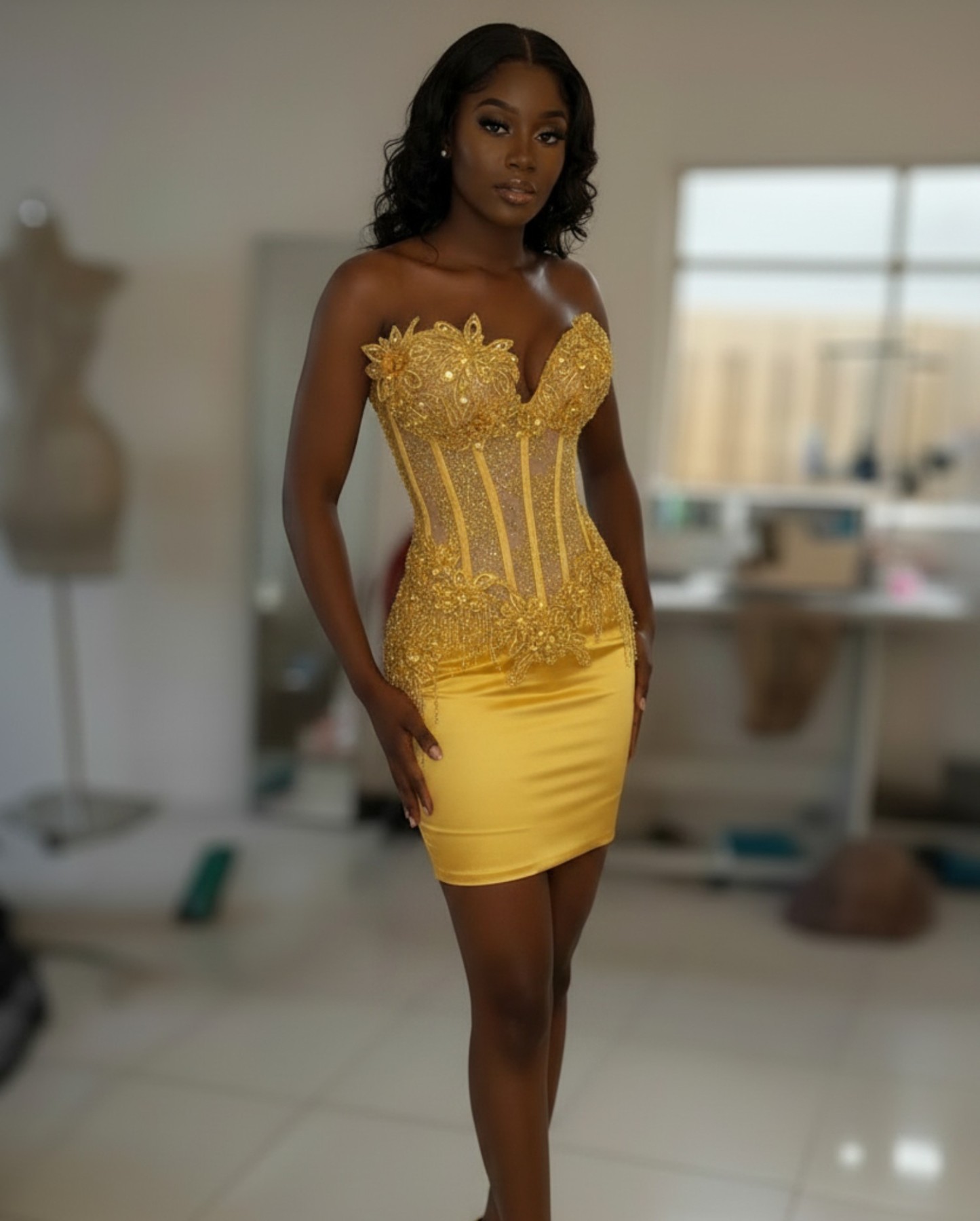 Dusty Pink Crystal Beaded 3D Floral Corset Homecoming Dress | HC009